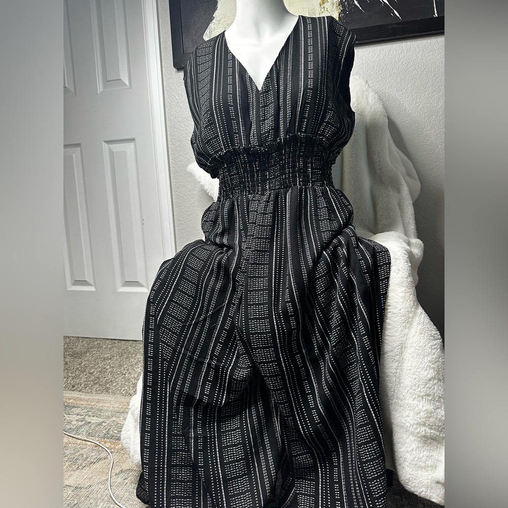 Black and White Striped Jumpsuit